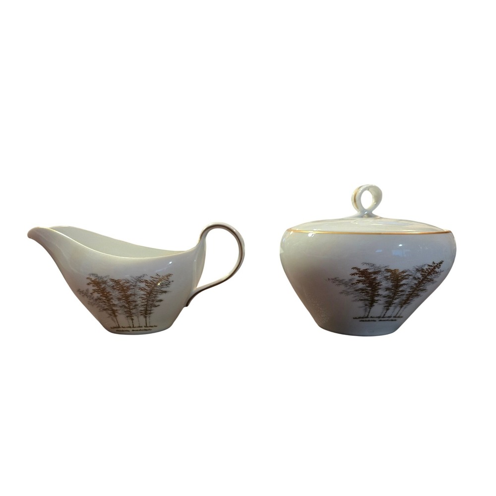 Arita‎ Japan Pattern 901 Hand Painted Bamboo Creamer and Lidded Sugar Bowl Set